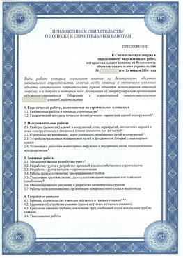 Приложение к свидетельству о допуске к строительным работам Орехово-Зуево СРО в строительстве